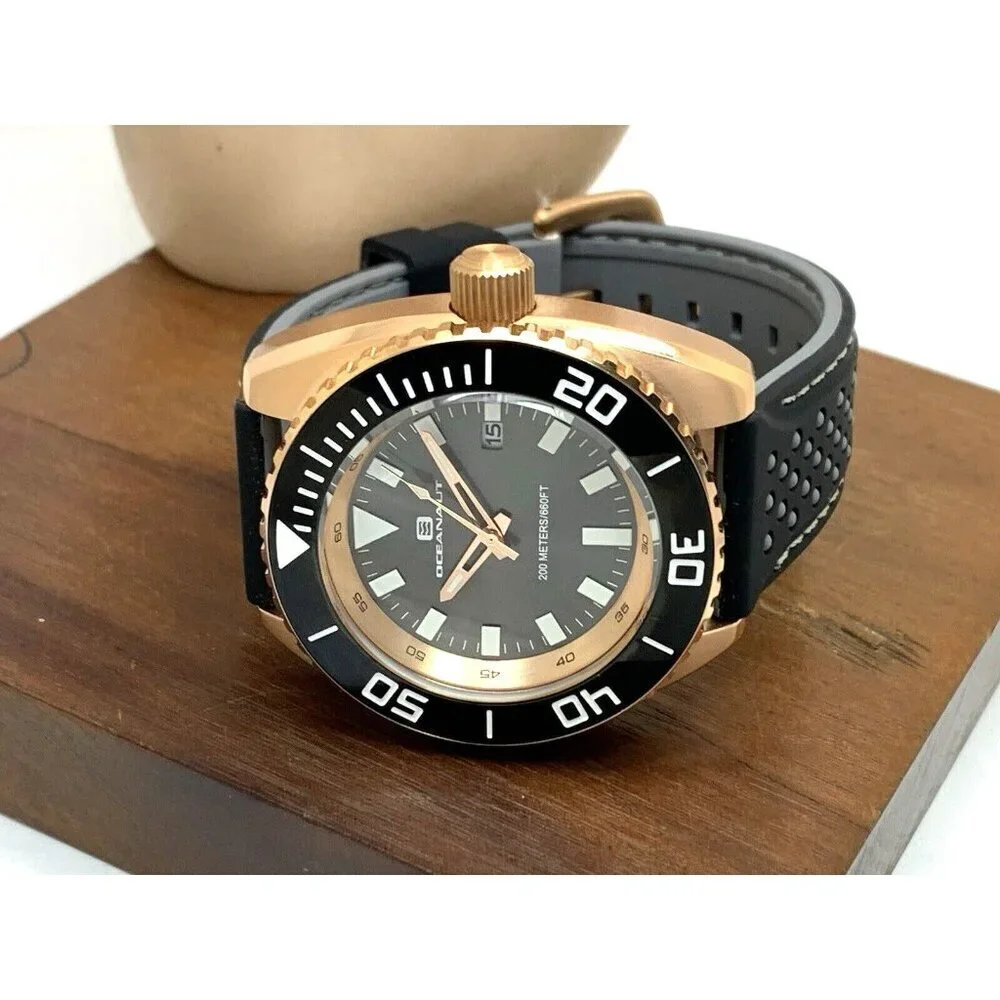 Oceanaut Men's Watch OC0524 Diver Rose Gold Black Gray Dial Rubber Band …